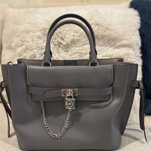 Gray Leather Handbag